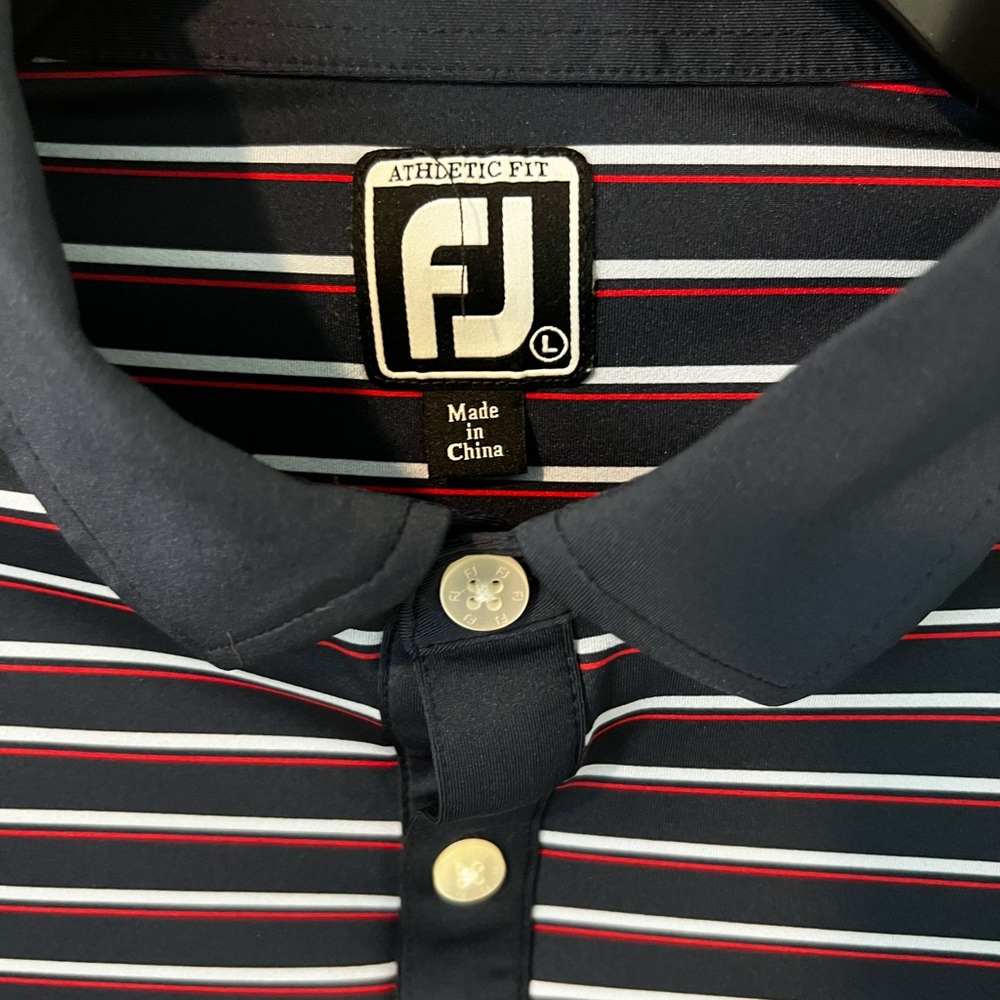 FootJoy Blue and White Polo Golf Shirt Striped Design